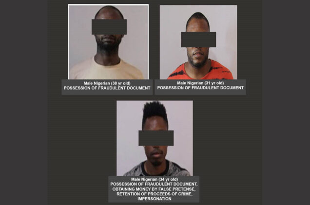 The three unidentified Nigerians arrested by Interpol in Operation Killer Bee