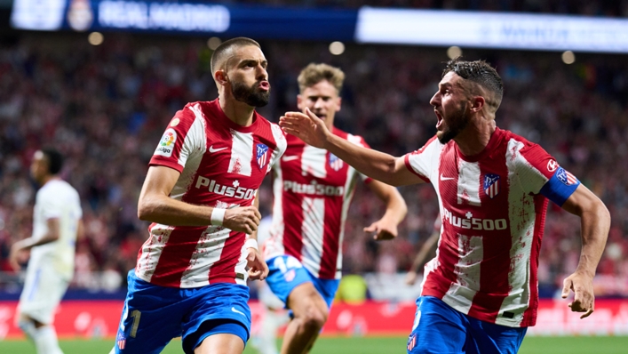 Yannick Carrasco celebrates opening the scoring for Atletico Madrid