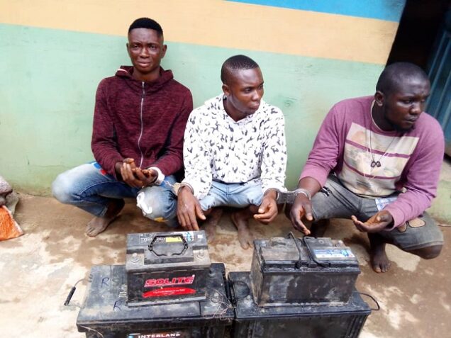 Shadrach Blessing, Edibo Peter and Osuwgu Oyebuchi: arrested for armed robbery at Ruthfort Service Limited, a company at  Ogijo area of   Ogun State