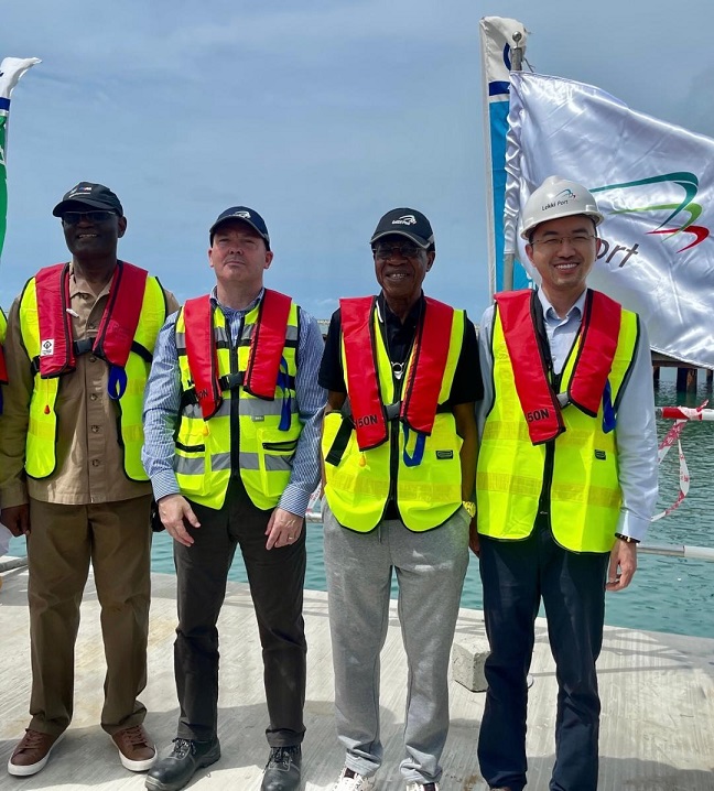 Executive Secretary Nigerian Shippers Council, Mr. Emma Jime; Chief Operating Officer of the Lekki Deep Seaport, Mr. Lawrence Smith; Minister of Information and Culture, Alhaji Lai Mohammed and the Managing Director, Lekki Deep Seaport, Mr. Du Ruogang, when the minister visited the seaport in Lekki, Lagos, on Wednesday.