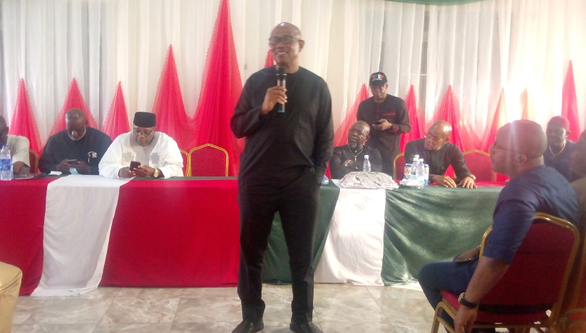 Peter Obi addressing PDP delegates in Awka Anambra State