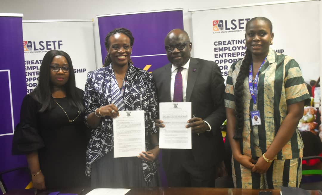 L-R: Mrs Adebimpe Ihekuna, Group Head, Product & Market Development, Polaris Bank, Teju Abisoye, Executive Secretary, LSETF, Segun Opeke, Executive Director, Lagos Business, Polaris Bank and Omolara Adewumi, Director of Programs, LSETF at the Launch of N1 billion LSETF/Polaris Artisans Fund in Lagos on Thursday, May 19, 2022.