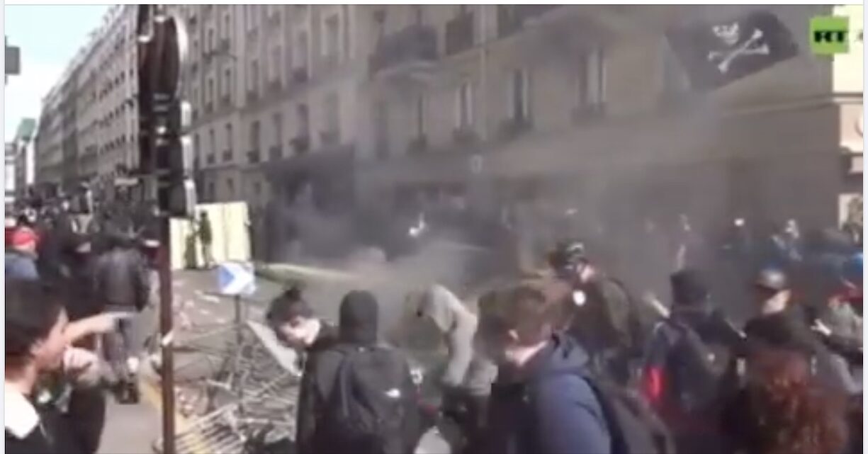 Screenshot of May Day rioters in Paris