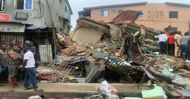 scene of the latest building collapse in central Lagos