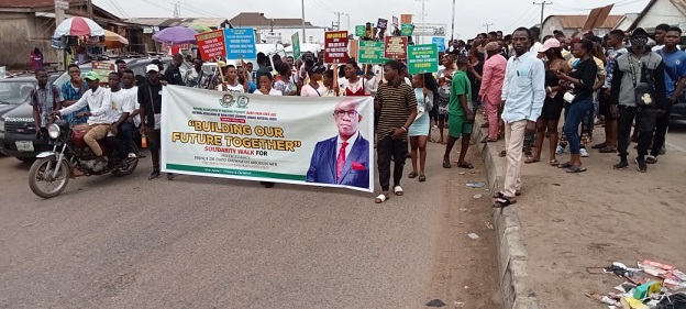 Ogun students hold procession in Abeokuta, the state capital  in support of second term ambition of Governor Dapo Abiodun..