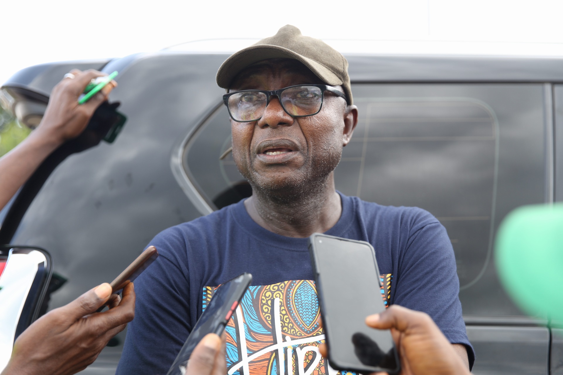 Speaker of Ekiti House of Assembly, Afuye addressing journalists at the polling unit