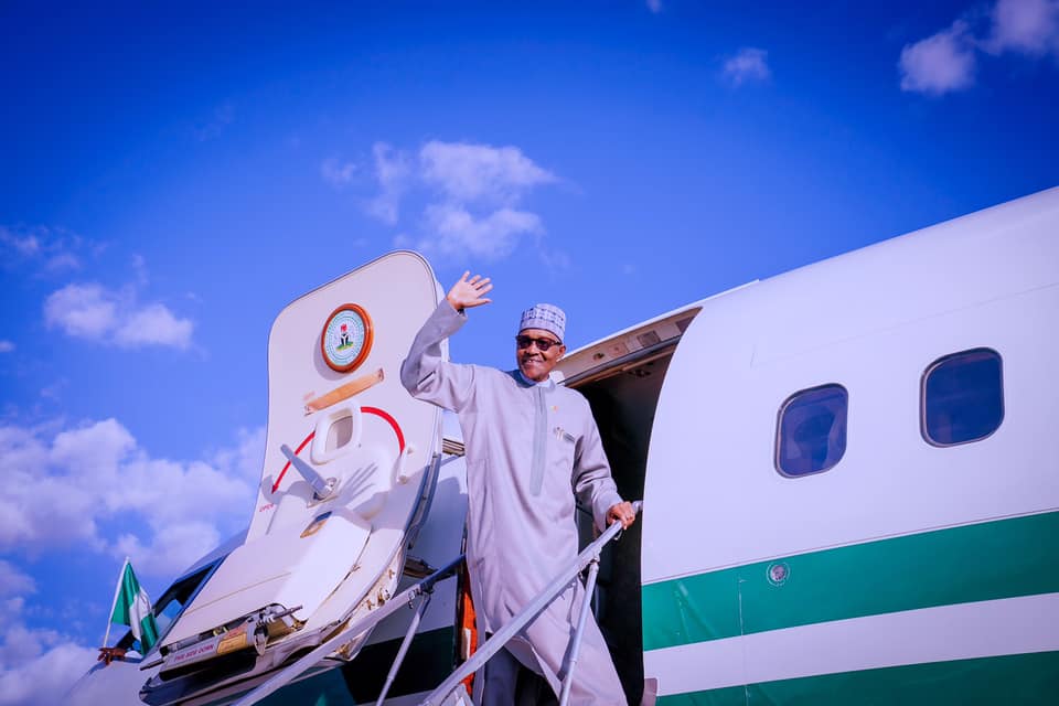 Buhari leaving Spain to Nigeria