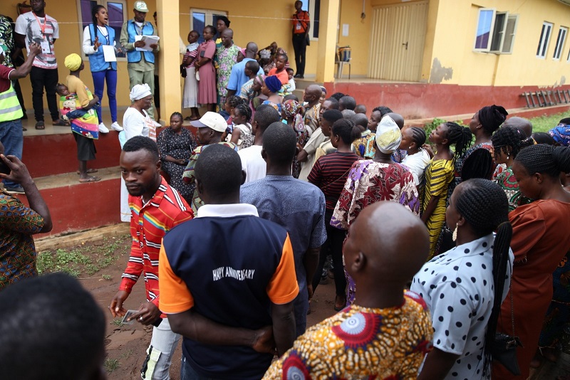 INEC adhoc officials at Ward 10, Units 07 and 08, inside Comprehensive Health Centre, Afao/Kajola, Okere Ekiti, reeling out voting instructions 