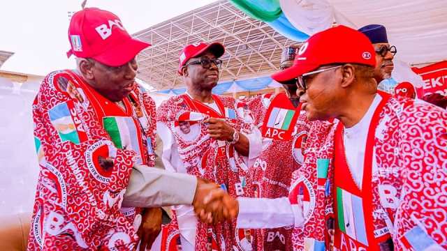 Oyetola and Ganduje at the campaign rally
