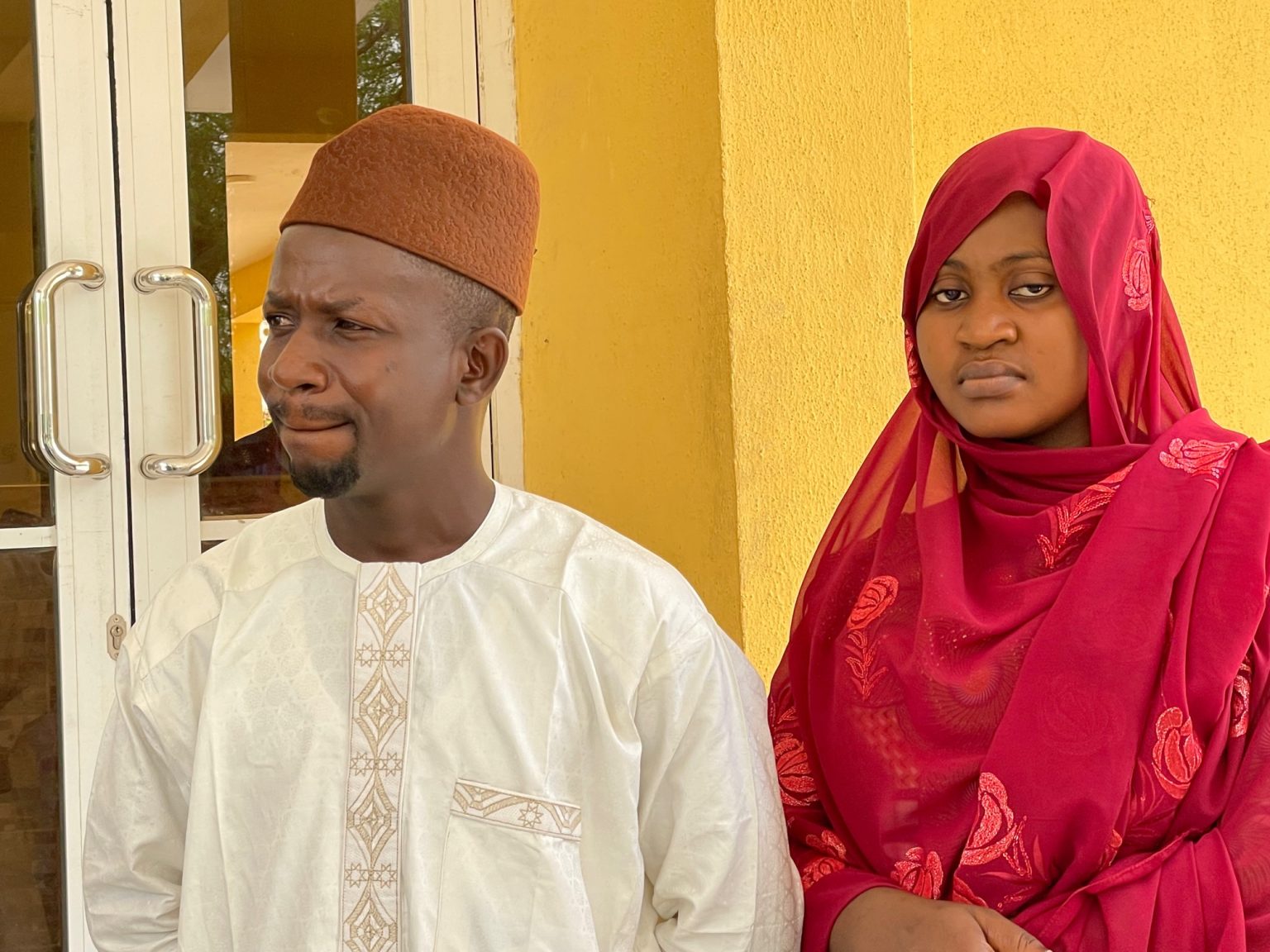 Habiba Baffa, with her husband, Usman, Chairman, APC in Magama LG of Niger after she was rescued at a motor park in Borno State.