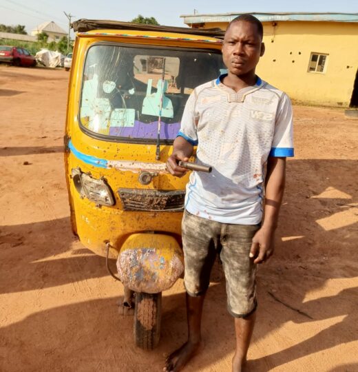 Tricycle operator, Rasaq Tahoeed; arrested for robbing and raping a female passenger at Iyana-Coker in Ifo Council area of Ogun state
