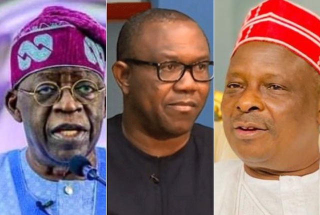 L-R, Tinubu, Obi, Kwankwaso