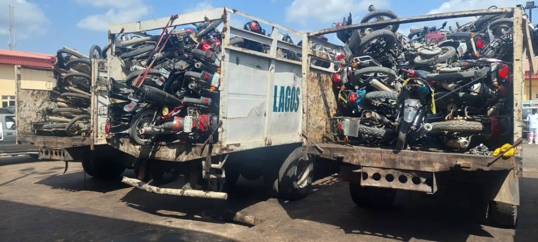 Operatives of the Lagos State Taskforce have impounded 160 okada in a massive clampdown in Berger, FESTAC and Berger areas of Lagos.