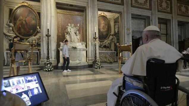Pope Francis during the prayer for peace
