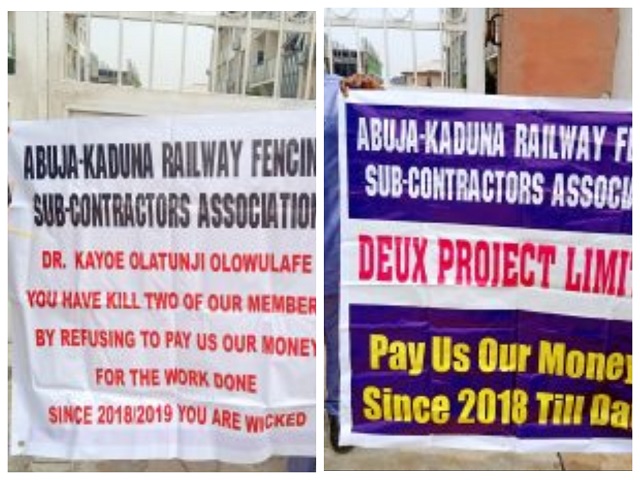 The Railway contractors protesting in Abuja on Monday