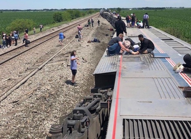 Scene of Amtrack train derailment