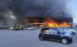The shopping mall in Kremenchuk hit by Russian missiles