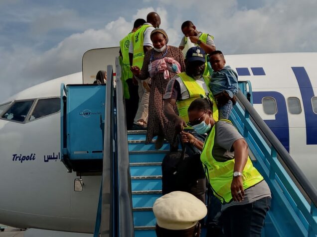 The stranded Nigerians on arrival from Libya to Nigeria on Wednesday