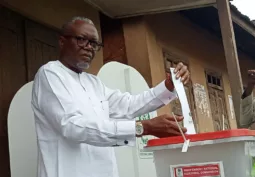The candidate of PDP, Bisi Kolawole voting in the  ongoing Ekiti governorship election (photo credit: Punch newspaper)