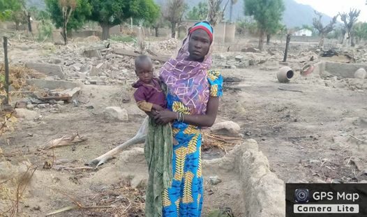 Suspected Chibok girl, Mary Ngoshe with child: Intercepted by Nigerian Army troops while on patrol in Ngoshe area of Borno State