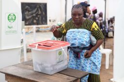 A woman casting her ballot in the ongoing Ekiti governorship election