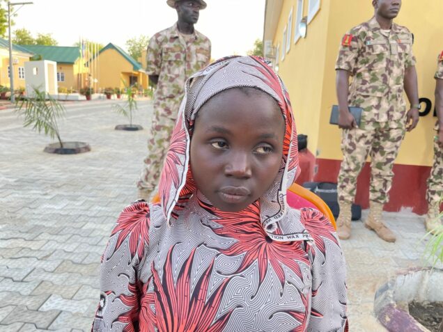 Mary Dauda one of the two rescued girls abducted from the GGSS Chibok in Borno in 2014 speaking to journalists on her escape from Boko Haram captivity in Sambisa forest