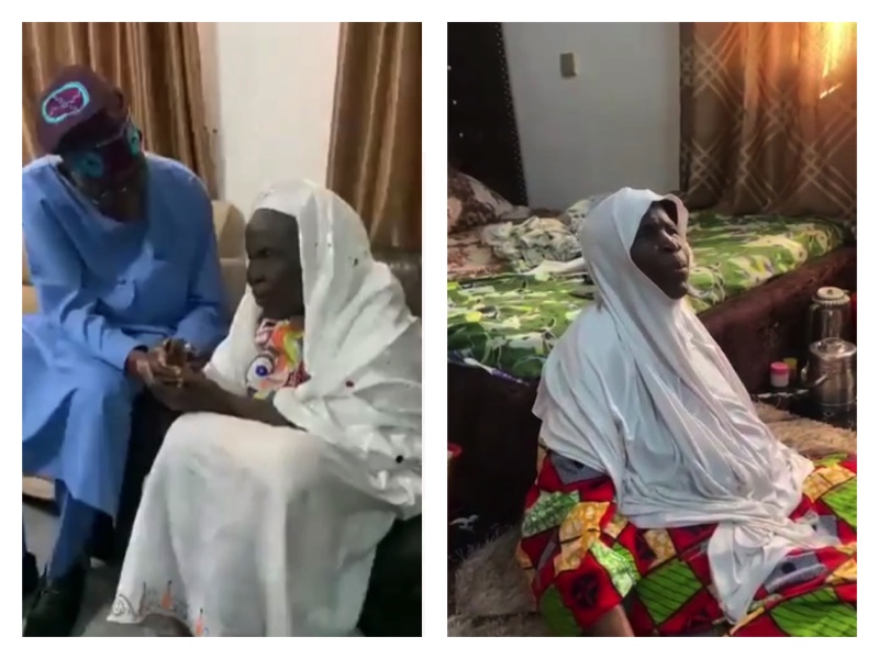 screenshots of Tinubu and Alhaja Shifau Ayinla Alanamu