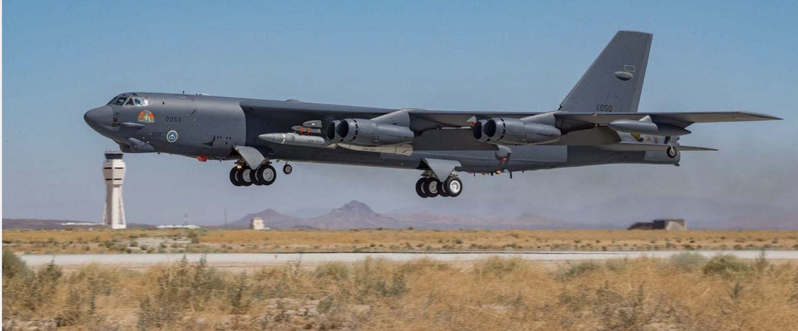 A B-52H Stratofortress carries an carrying an AGM-183A Air-launched Rapid Response Weapon, or ARRW