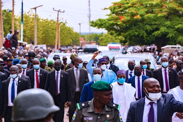 Buhari after observing the Eid-el-Kabir prayer
