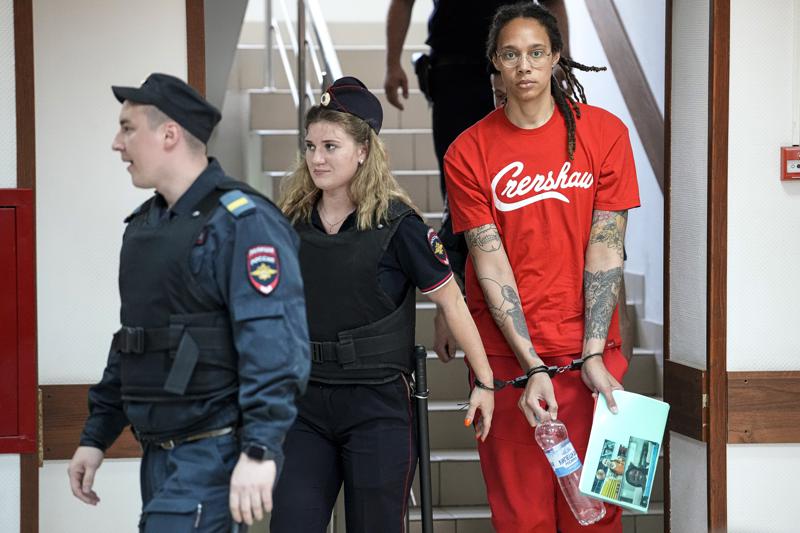 Brittney Griner, right in court Thursday