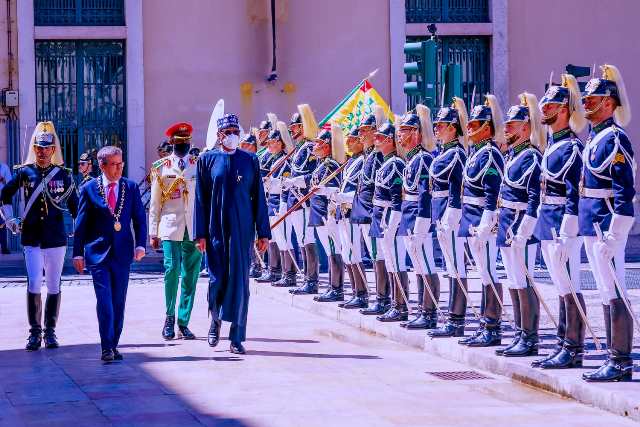 Buhari inspecting guard of honour