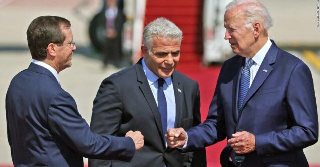 Joe Biden meets Israeli officials with fist bumps