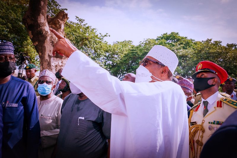 Buhari inspecting the ruins of Kuje Prison