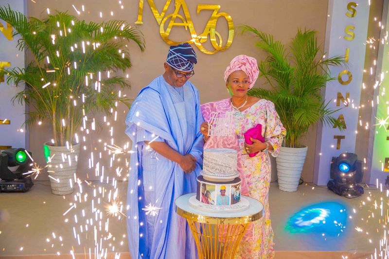 Mr and Mrs Mike Awoyinfa during the cutting of the cake