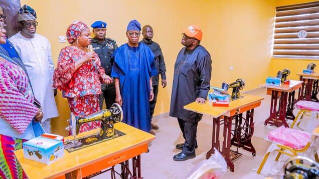 Princess Orelope - Adefulire , Gov. Gboyega Oyetola and others inside the skill acquisition centre in Osun state