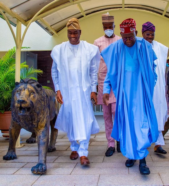 Tinubu Sets out for the mosque: Hamzat, Tinubu and Lagos Head of Service, Muri Okunola