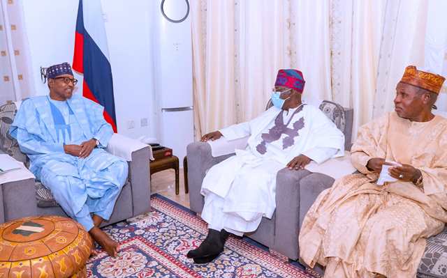 Buhari with Tinubu and Governor Aminu Masari of Katsina State.