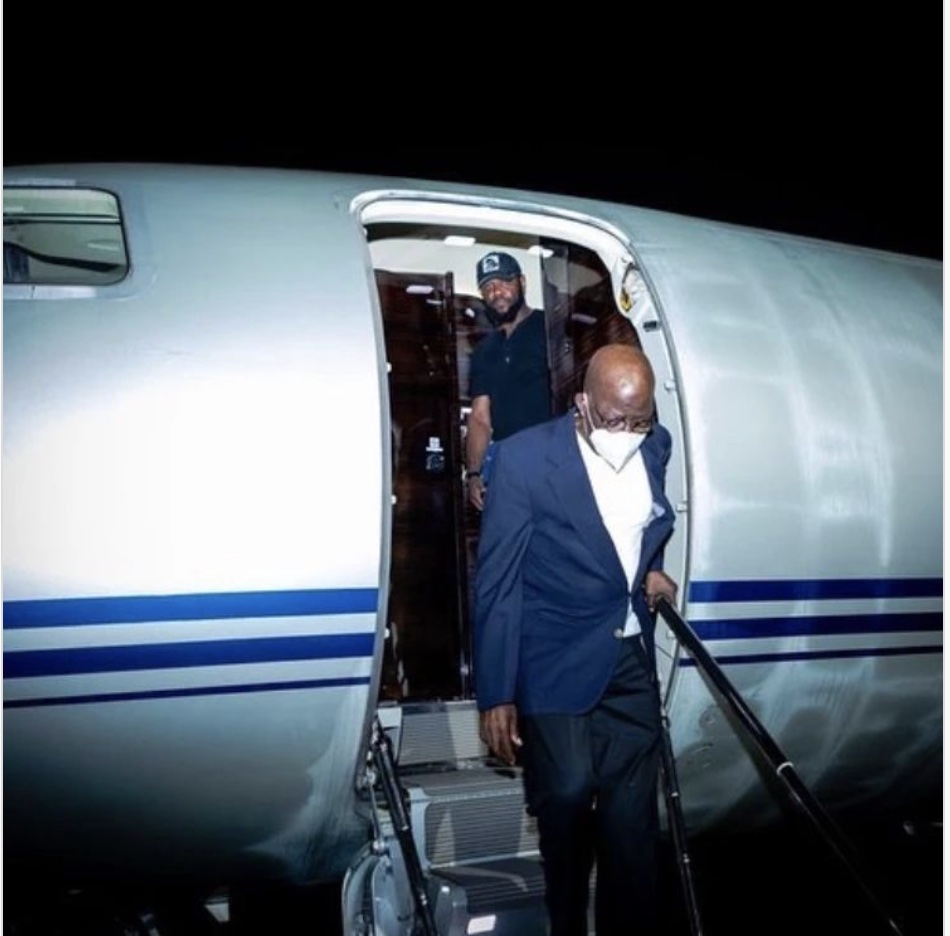 Tinubu disembarks from his plane
