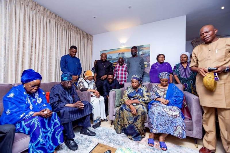 Tinubu during the visit to Kemi Nelson's residence in Lagos