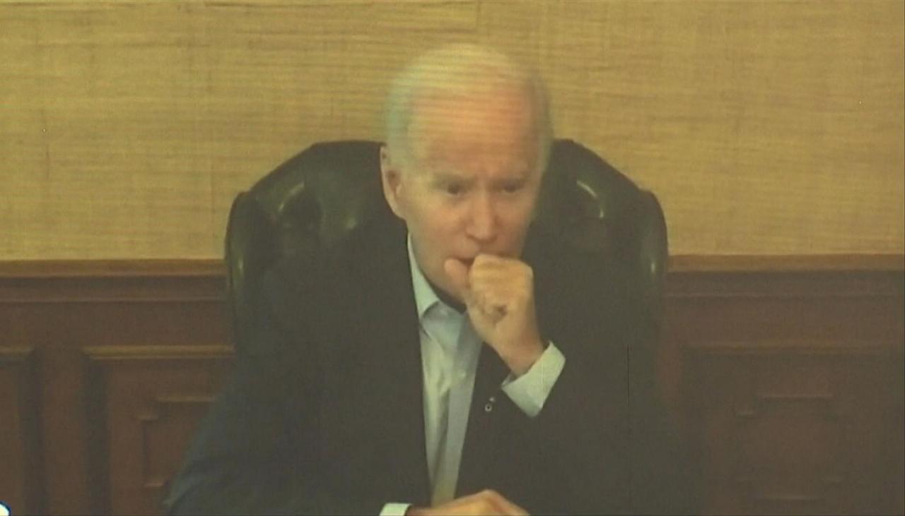 Coughing COVID-positive Joe Biden appears virtually at White House meeting
