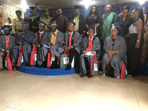 The seven inmates of Port Harcourt Maximum Custodian Centre graduates from the National Open University of Nigeria, NOUN, after receiving their  certificates