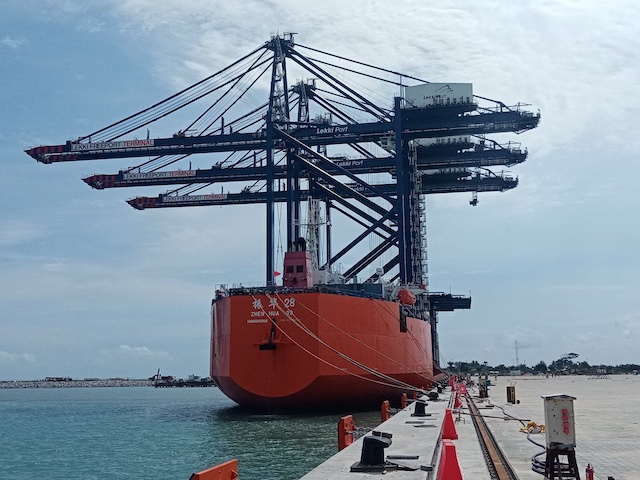 the ship from Hong Kong docks at Lekki Deep Sea Port