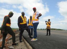 An inspection team checks the runway of the Ekiti airport