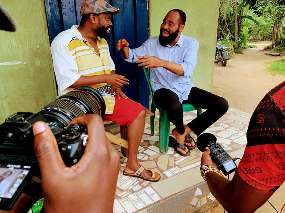 Moses Armstrong and Okon Lagos at the movie set.