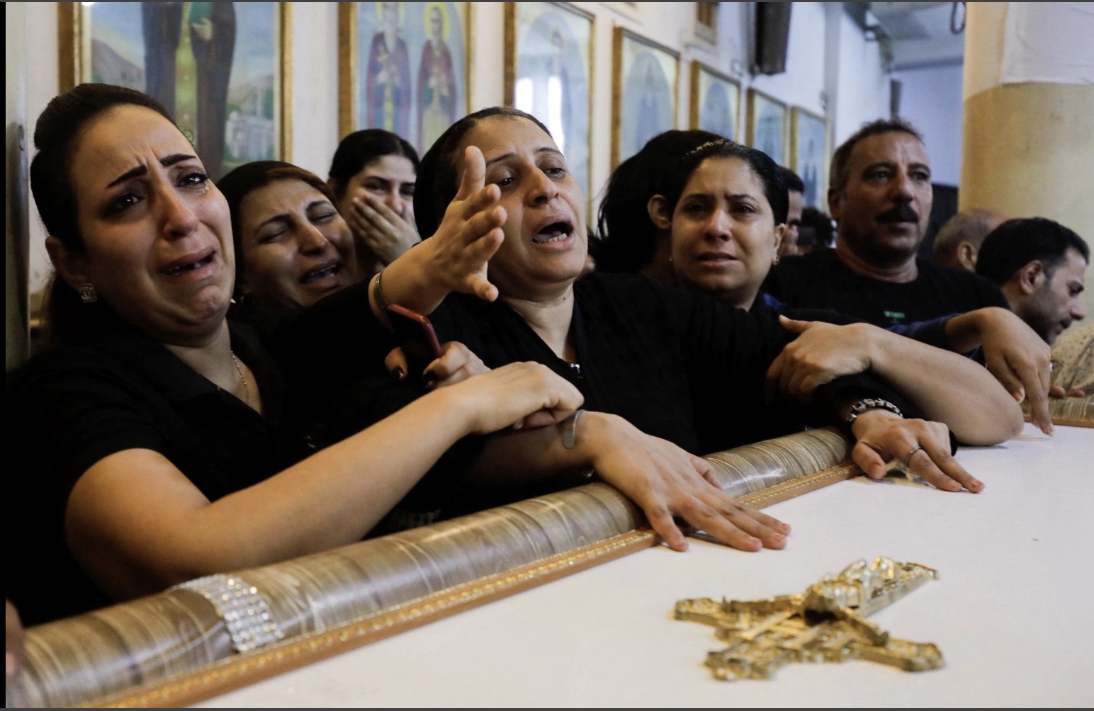 Inconsolable Mothers who lost children in the fire at Abu Sifin church, Giza , Egypt