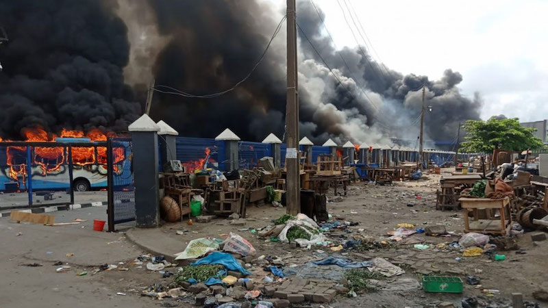 Oyingbo BRT Bus Terminus burnt during EndSARS protest