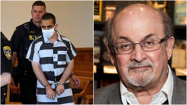 Left: 24-year-old Hadi Matar and writer Salman Rushdie who he attacked at a literary event in New York