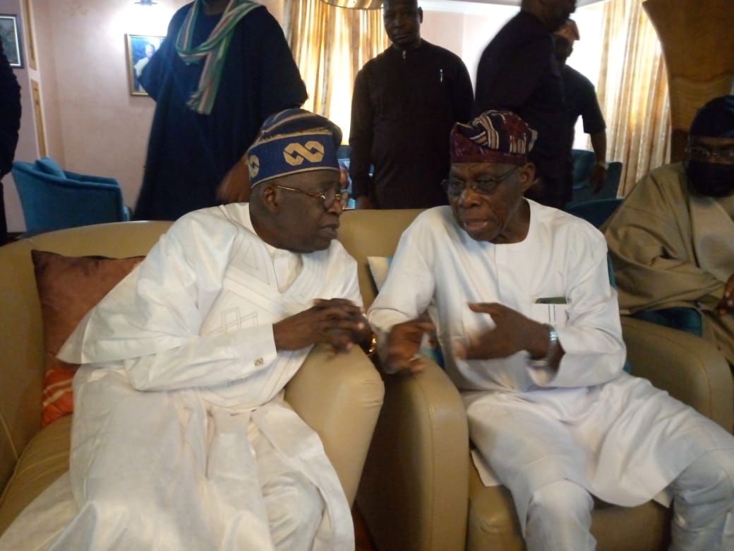 Tinubu with Obasanjo during the visit