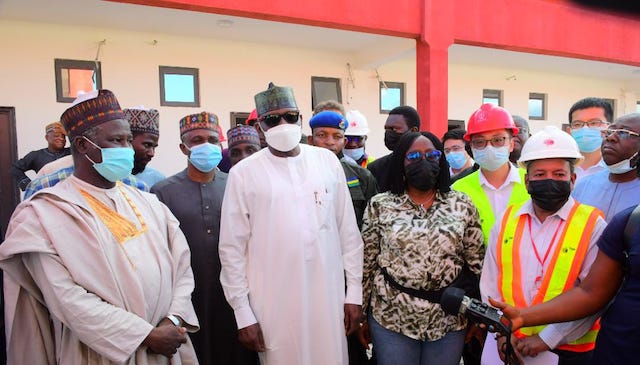Transport minister Muazu Sambo, middle, at the University of Transportation in Daura