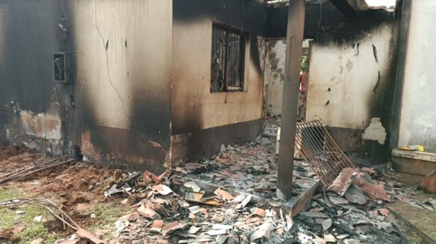 Part of the burnt Otukpo home of a stalwart of APC, Alhaji Usman Abubakar, popularly known as Young Alhaj